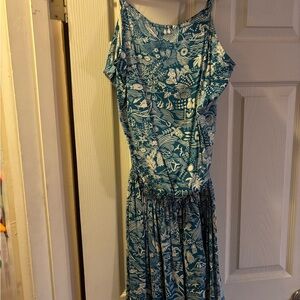 NWT Disney Aulani Tori Richard Teal and White Midi Dres